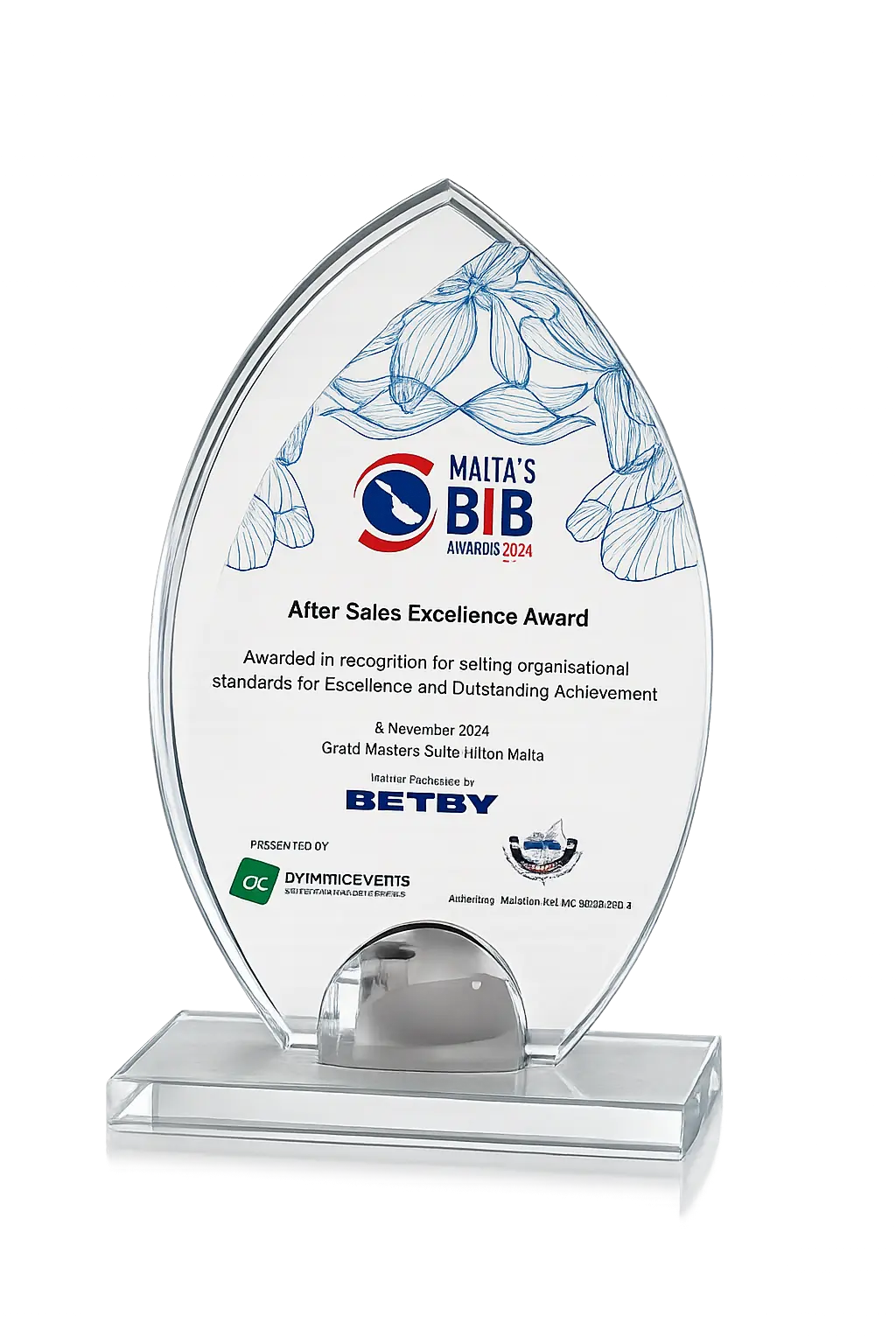 After Sales Excellence Award glass trophy