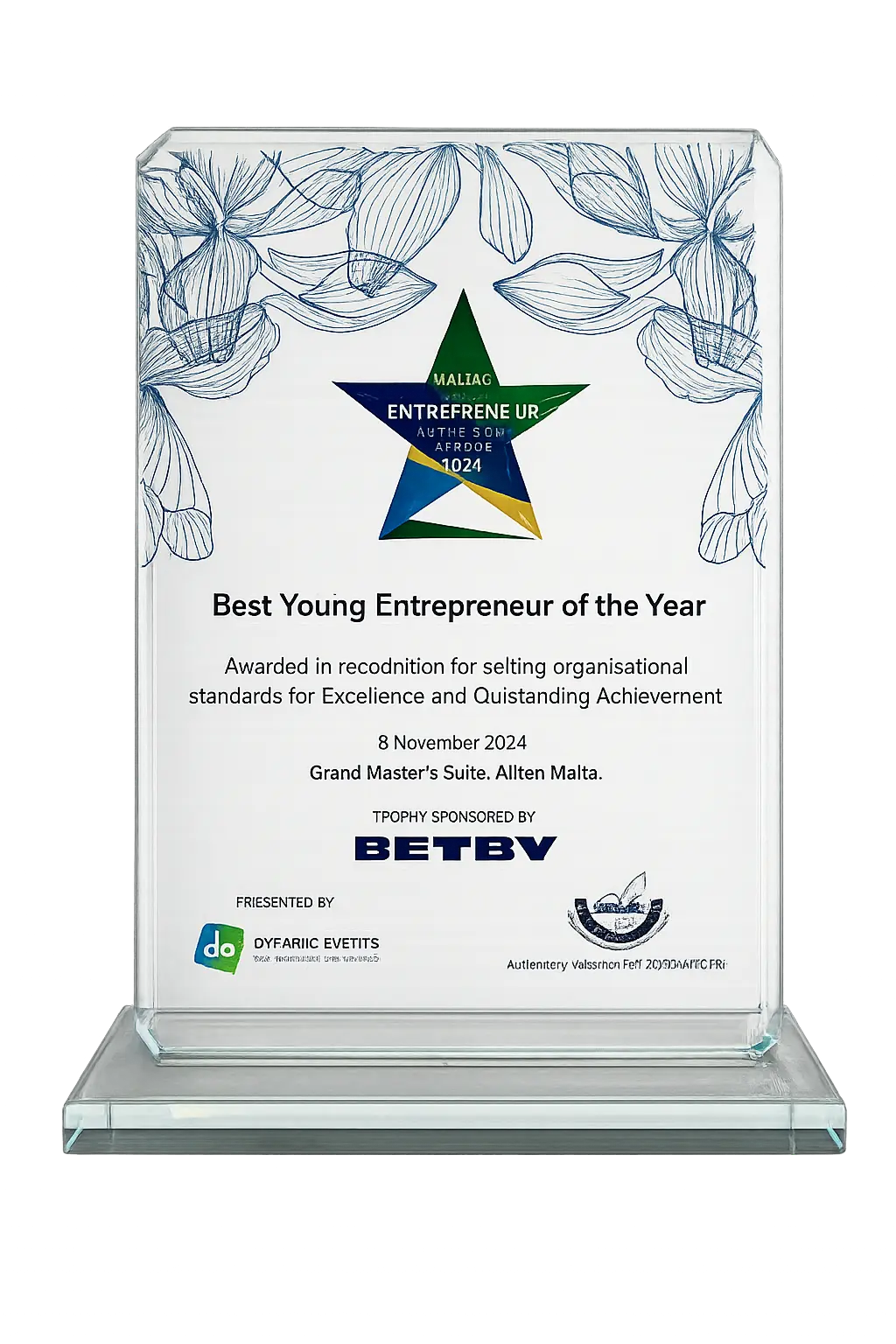 Best Young Entrepreneur of the Year – Alan Ellul glass trophy